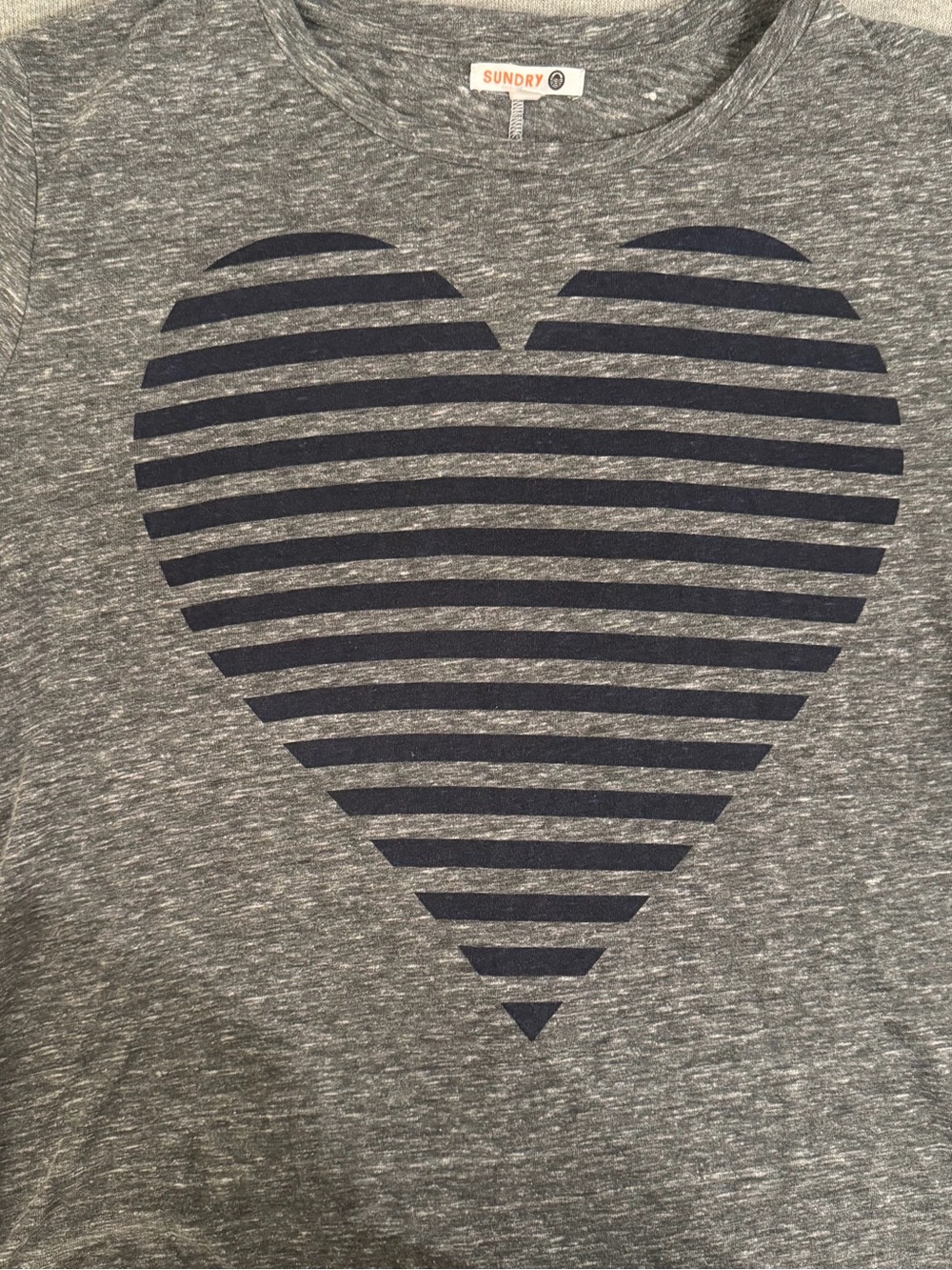 Sundry Gray Heather Heart Stripe Tee